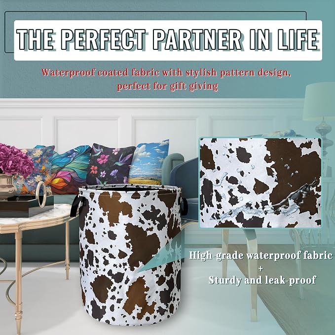 Cows Skin Brown Print Laundry Basket Foldable - Image 5