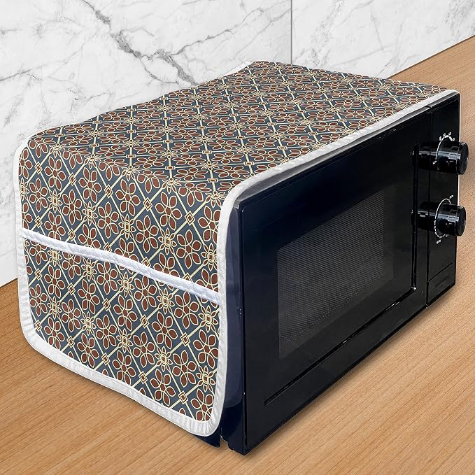 Ambesonne Eastern Microwave Oven Cover, Oriental Cultural Motif Swirled Curved by Ambesonne
