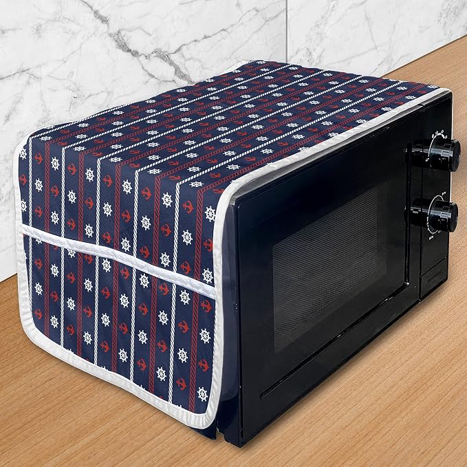 Ambesonne Navy Blue Microwave Oven Cover, Horizontal Borders by Ambesonne