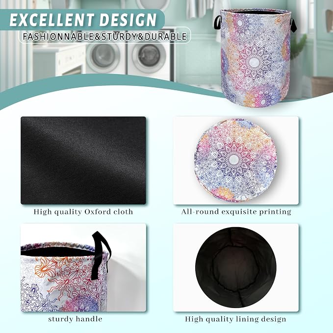 Colorful Mandala Flowers Laundry Basket Foldable - Image 4