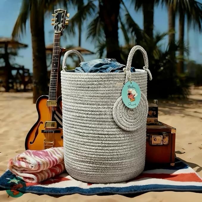 Modern Granny Large Cotton Rope Laundry Hamper 15x20 Inch Dual Secure Woven - Image 8
