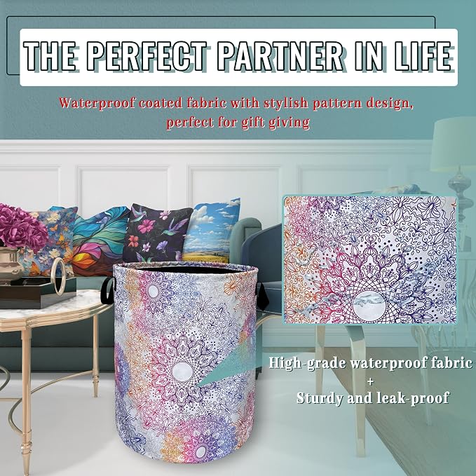 Colorful Mandala Flowers Laundry Basket Foldable - Image 5