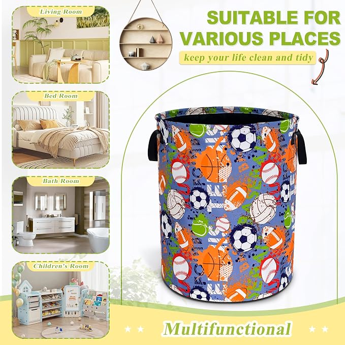 Balls Laundry Basket Funny Ball Sports Foldable Waterproof Oxford Cloth Tote - Image 2