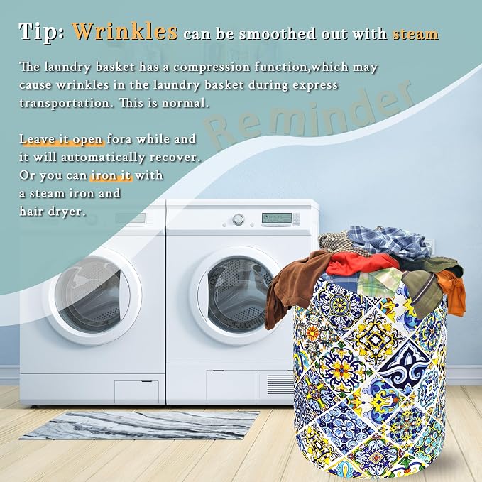 Mexican Tiles Laundry Basket Blue Green Boho Print Funny Laundry Hamper - Image 6