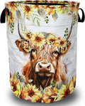 Sunflower Highland Cow Laundry Basket Foldable by SELIONLIKN
