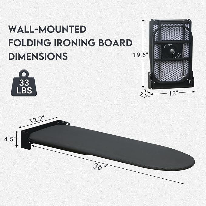 Wall Mounted Ironing Board, Space-Saving Compact Wall Mount Fold Down Iron Board - Image 6