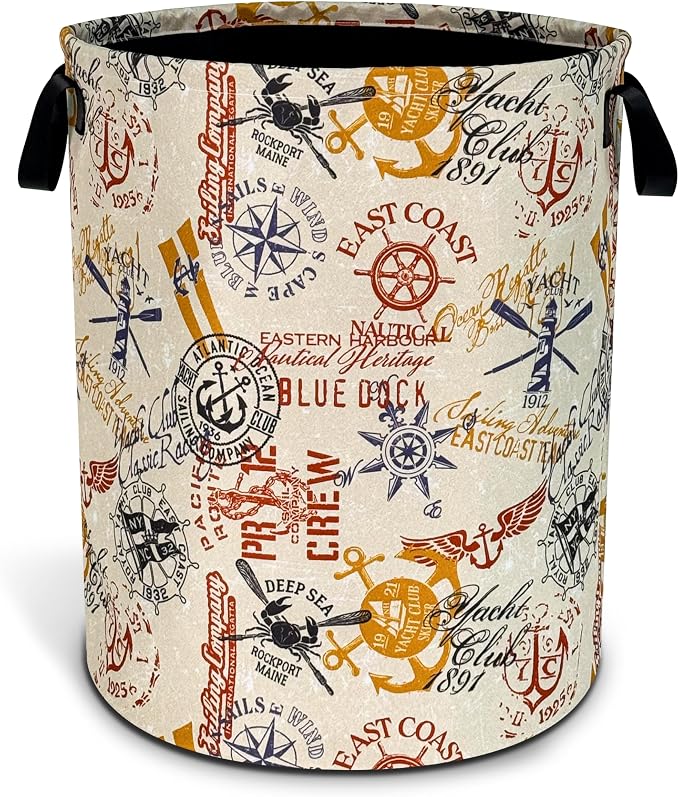 Anchor Laundry Basket Compass Seafaring Foldable Oxford Cloth Funny Tote Bag by NUTAINLA