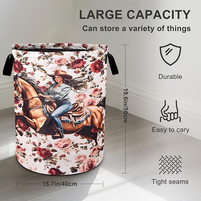 Western Girl Floral Laundry Basket Laundry Hamper - Image 3