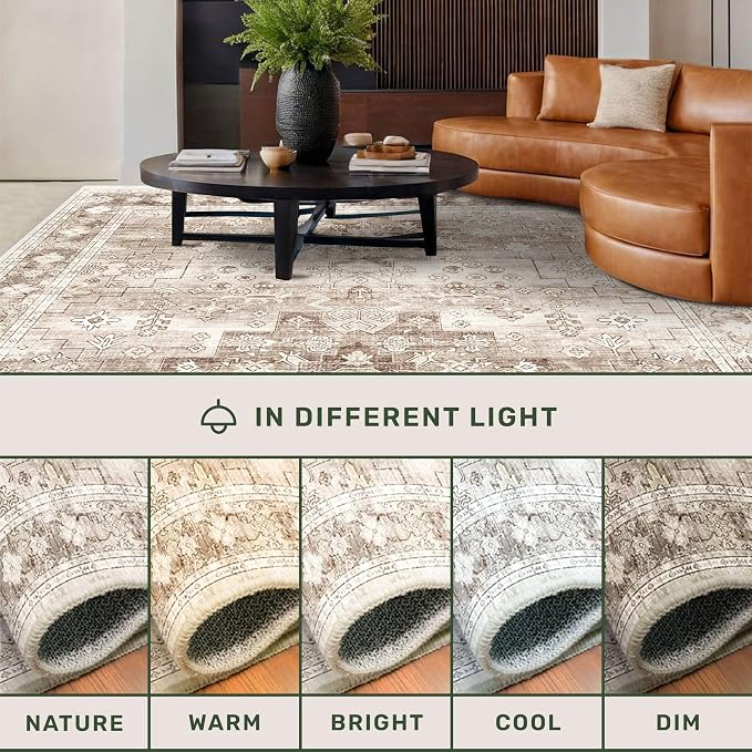 Washable Neutral Farmhouse Large Entryway Rug, 3x5 Area Rugs - Image 8