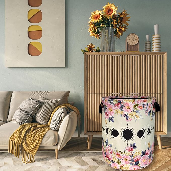 Moon Phase Laundry Hamper Beautiful Pink Floral Laundry Basket - Image 7