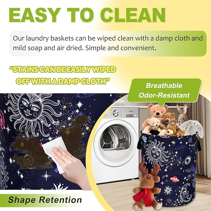 Sun Moon Galaxy Laundry Basket Funny Cosmic Foldable Waterproof Oxford Cloth - Image 7