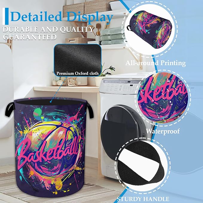 Basketball Graffiti Laundry Basket Collapsible Laundry Hamper Clothes Toy - Image 3
