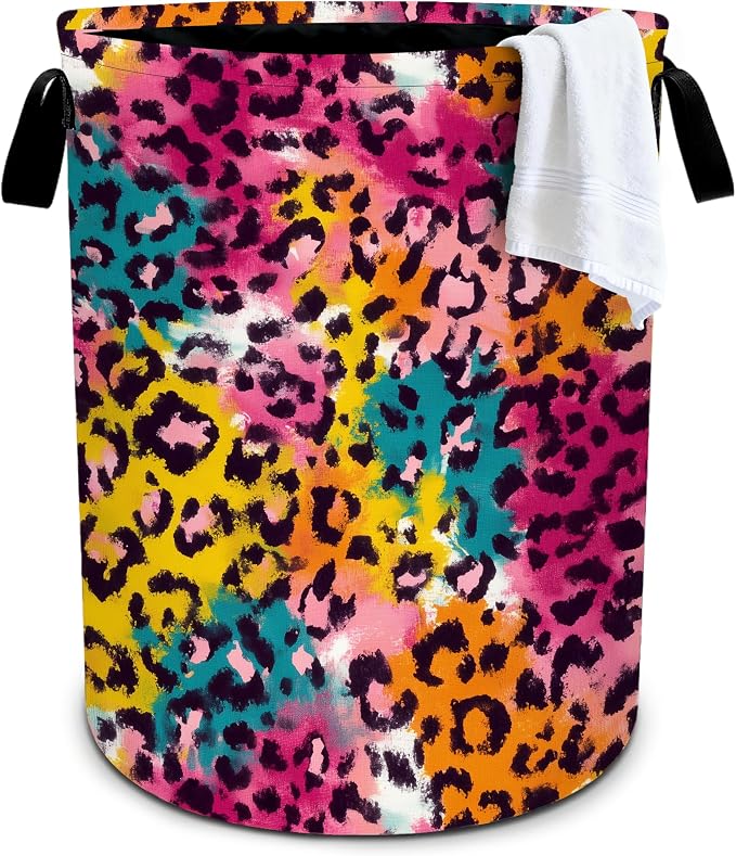 Leopard Print Laundry Basket Storage Bin Foldable Laundry Hamper Clothes by Bzocm