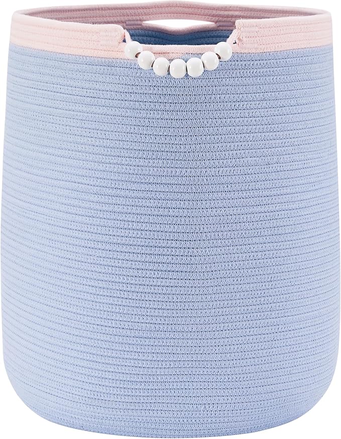 90L Large Blue Woven Rope Laundry Hamper Basket by ENAORGAN