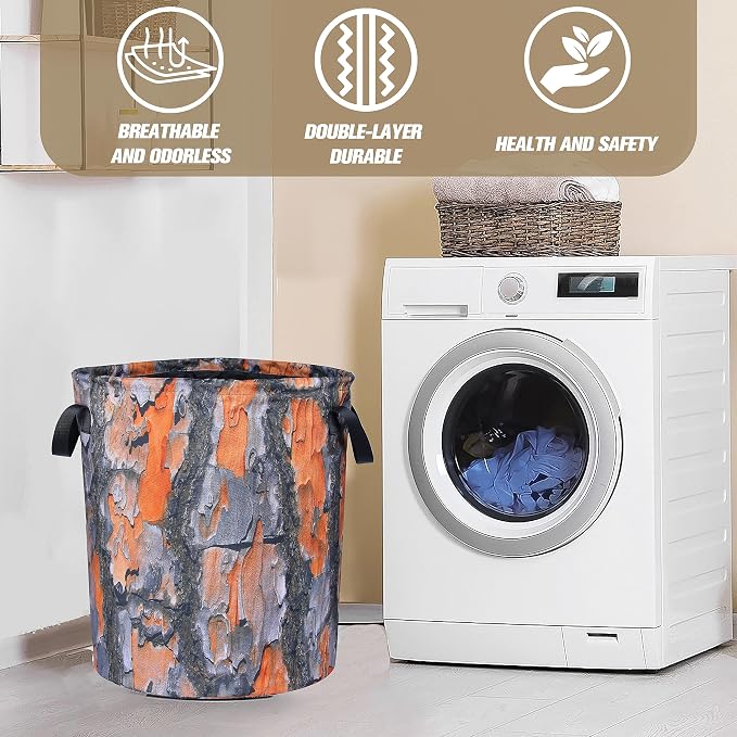 Tree Stump Laundry Basket Wood Grain Bark Texture Foldable Oxford Cloth Funny - Image 8