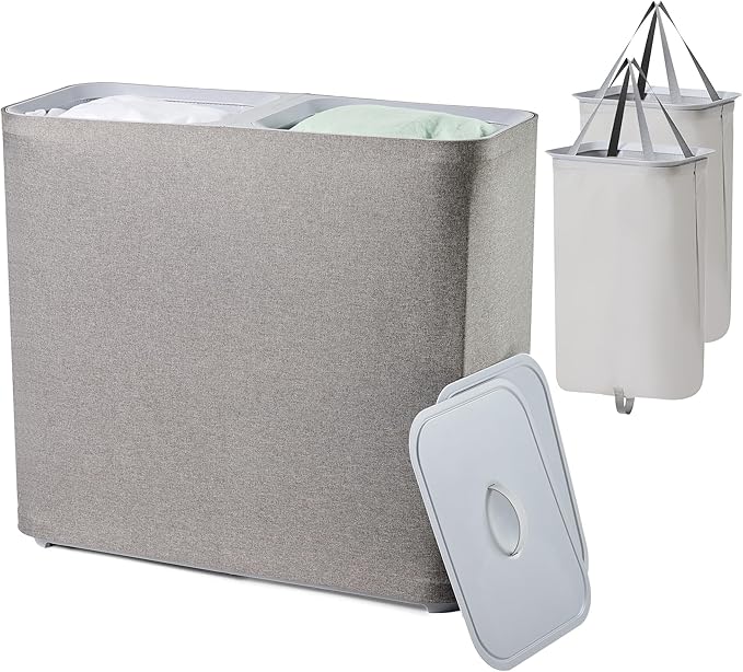 150L laundry hamper with lid, Large-sized Laundry Baskets, Portable 2 Dividers by Unknown