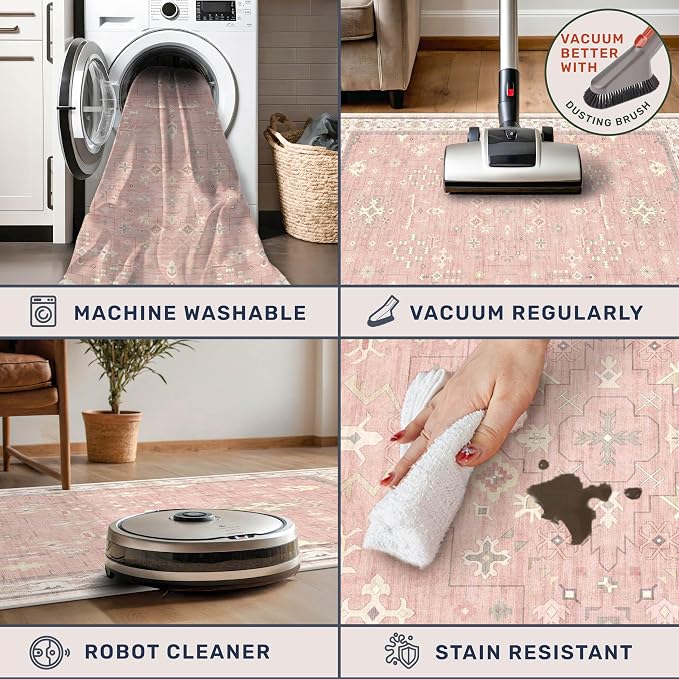 Pink Washable 6x9 Rug for Bedroom - Image 4
