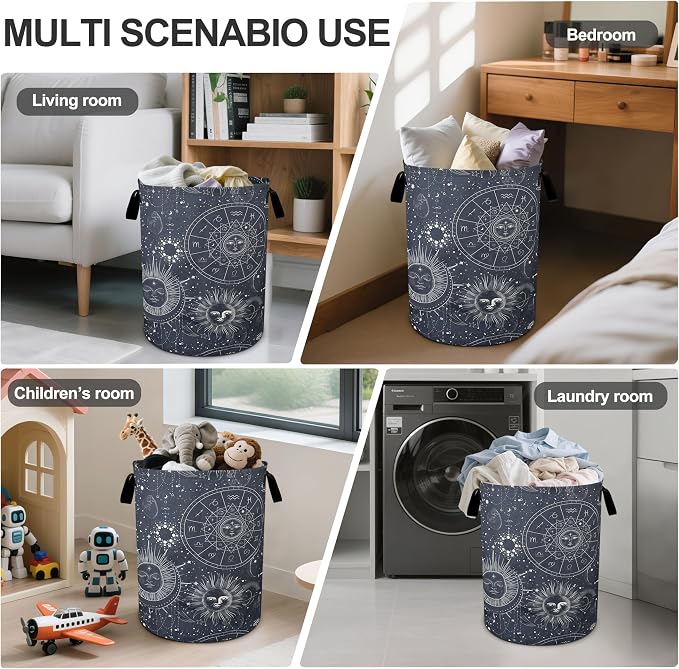 Sun Moon Laundry Basket Foldable Oxford Cloth Tote Bag Laundry Hamper Clothes - Image 5