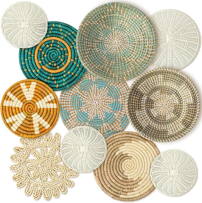 Tatuo 11 Pcs Boho Wall Basket Decor Decorative Bulrush Woven Basket Wall Decor by Tatuo