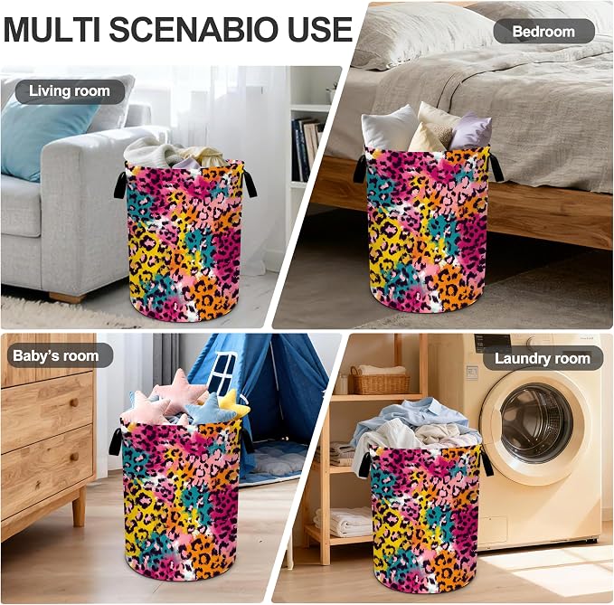 Leopard Print Laundry Basket Storage Bin Foldable Laundry Hamper Clothes - Image 6