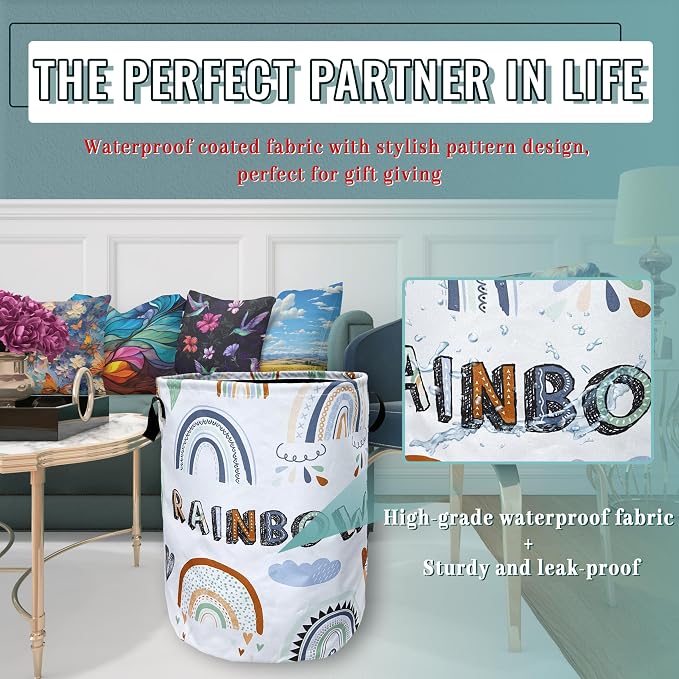 Cute Boho Rainbow Laundry Basket Foldable - Image 7