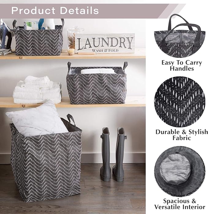 DII Collapsible Waterproof Chevron Laundry, Stone/Cream, 3 Piece - Image 2
