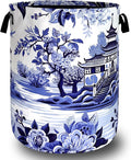 Blue White Porcelain Laundry Basket Chinoiserie Funny Laundry Hamper Foldable by SELIONLIKN
