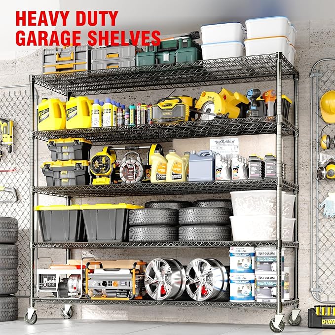 5-Tier Heavy Duty Metal Shelving Unit, Adjustable Height & Feet, Sturdy - Image 8