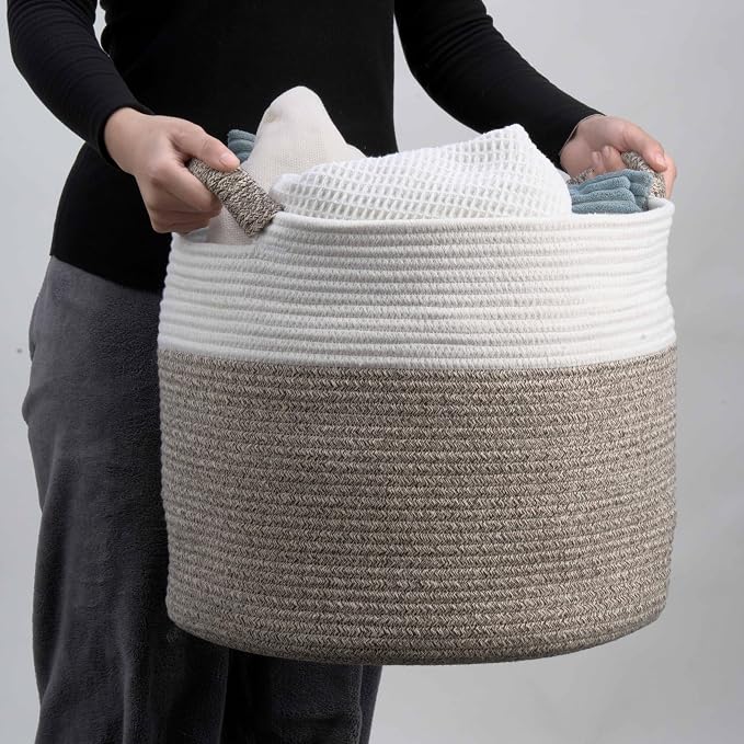 Blanket Basket - Woven Round Rope Storage Basket - Image 9