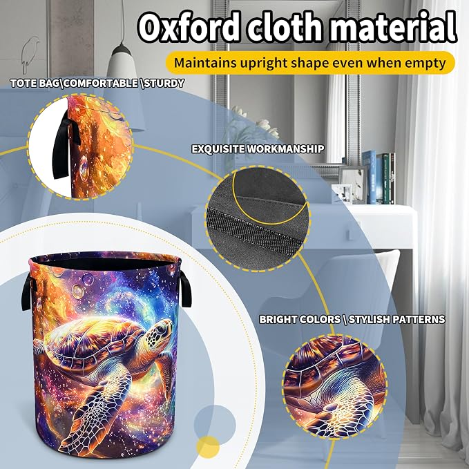 Sea Turtle Laundry Basket Galaxy Space Foldable Waterproof Oxford Cloth Funny - Image 3