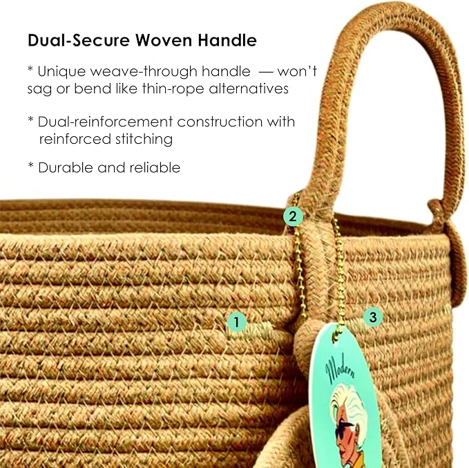 Modern Granny Large Cotton Rope Laundry Hamper 15x20 Inch Dual Secure Woven - Image 6