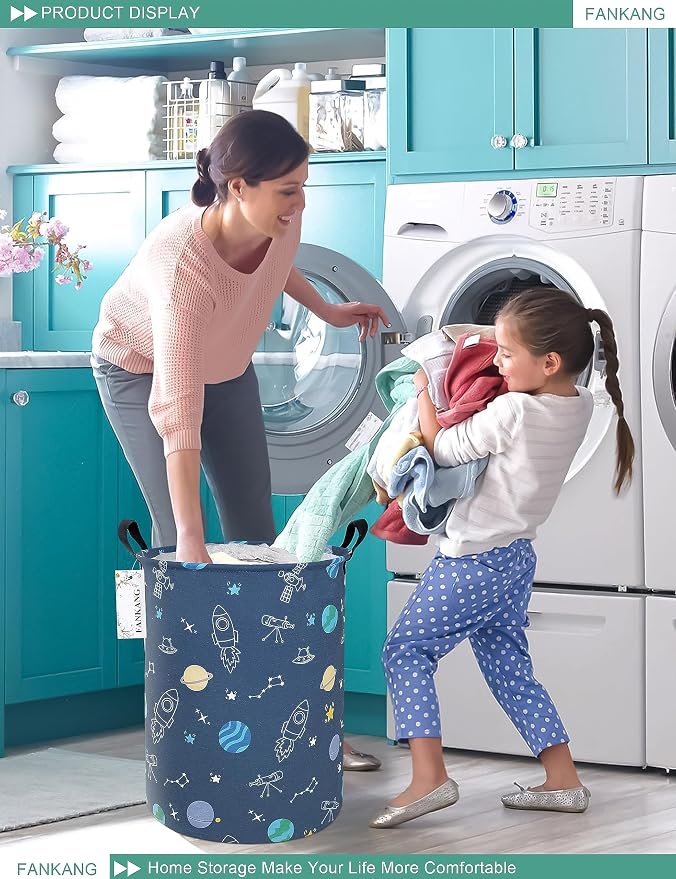FANKANG Storage Basket, Nursery Hamper Canvas Laundry Basket Foldable - Image 4