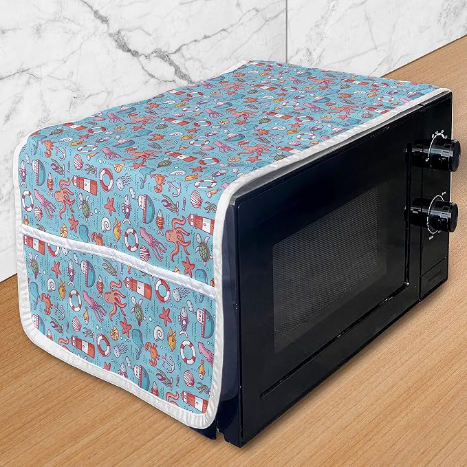 Ambesonne Octopus Ship Microwave Oven Cover, Cartoon Starfish Ship Squid by Ambesonne