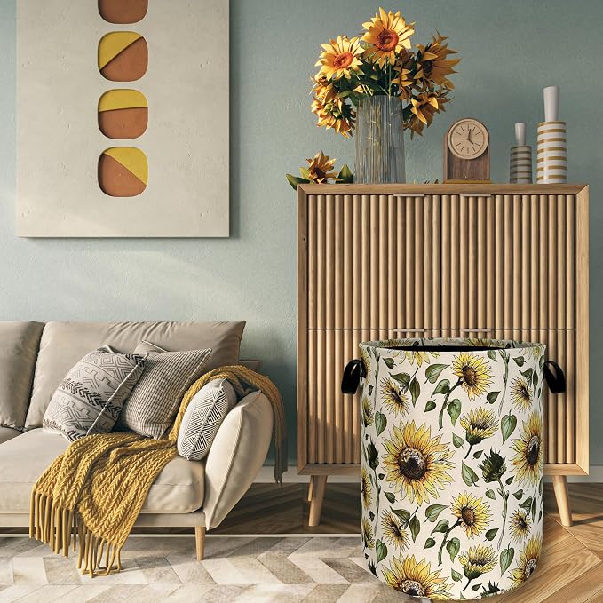 Retro Sunflower Laundry Hamper Yellow Flowers Laundry Basket - Image 7