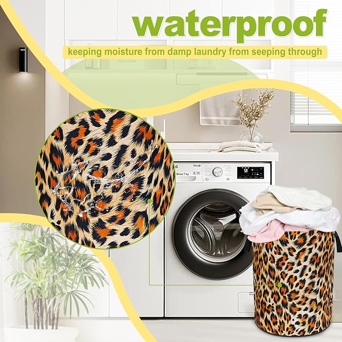 Brown Black Leopard Print Laundry Basket Funny Foldable Waterproof Oxford Cloth - Image 6