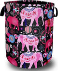 Pink Mandala Elephants Laundry Basket Foldable by SELIONLIKN
