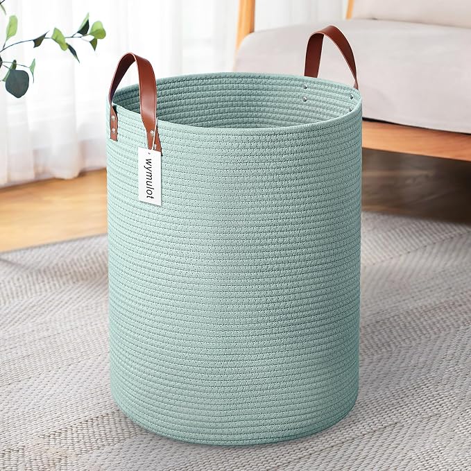 80L Large Rope Basket, Woven Rope Storage Hamper by Wymulot