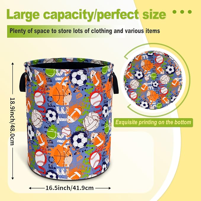 Balls Laundry Basket Funny Ball Sports Foldable Waterproof Oxford Cloth Tote - Image 4