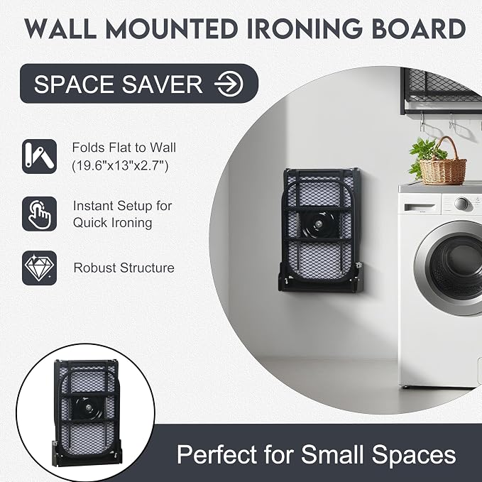 Wall Mounted Ironing Board, Space-Saving Compact Wall Mount Fold Down Iron Board - Image 4