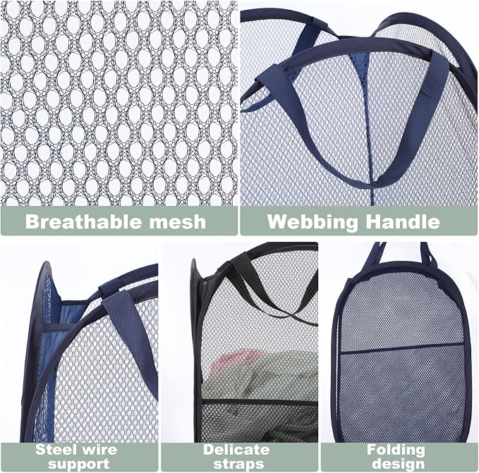 4PCS Pop up Laundry Hamper, Collapsible Mesh Laundry Baskets, Large Pop up - Image 4