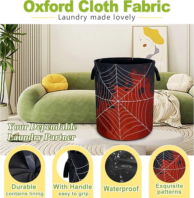 Spider Web Laundry Basket Funny Blood Splatter Foldable Waterproof Oxford Cloth - Image 3
