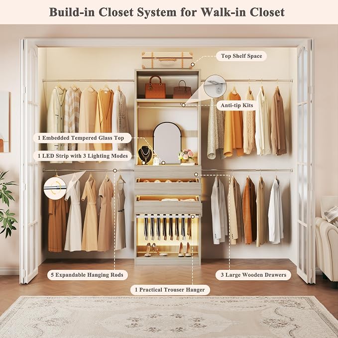 Closet System, 4-8FT Closet Organizer - Image 5