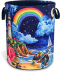 Beach Sea Turtle Laundry Basket Rainbow Lighthouse Foldable Waterproof Oxford by NUTAINLA