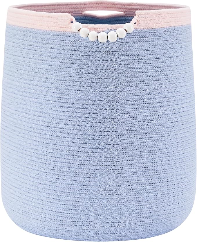 65L Blue Woven Rope Laundry Hamper Basket by ENAORGAN