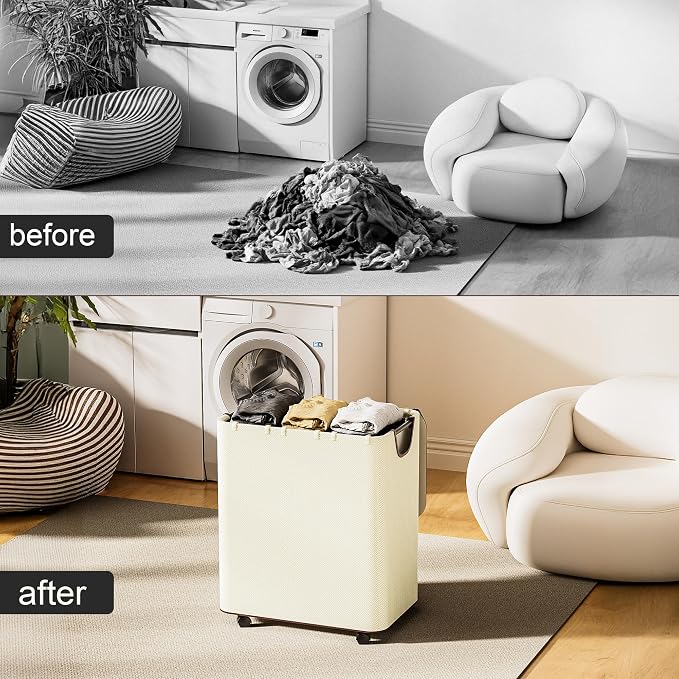 LAMU 145L Laundry Hamper with Wheels, Rolling Laundry Basket with Lid and 3 - Image 7