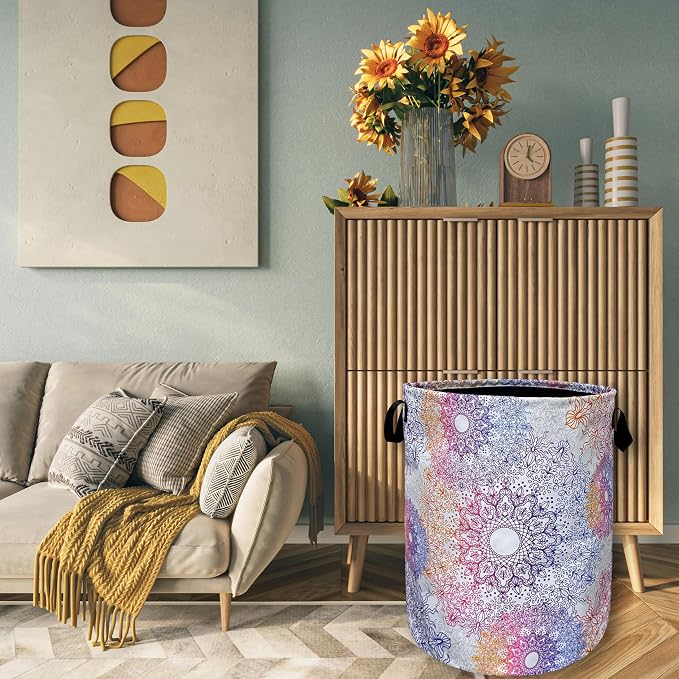 Colorful Mandala Flowers Laundry Basket Foldable - Image 7