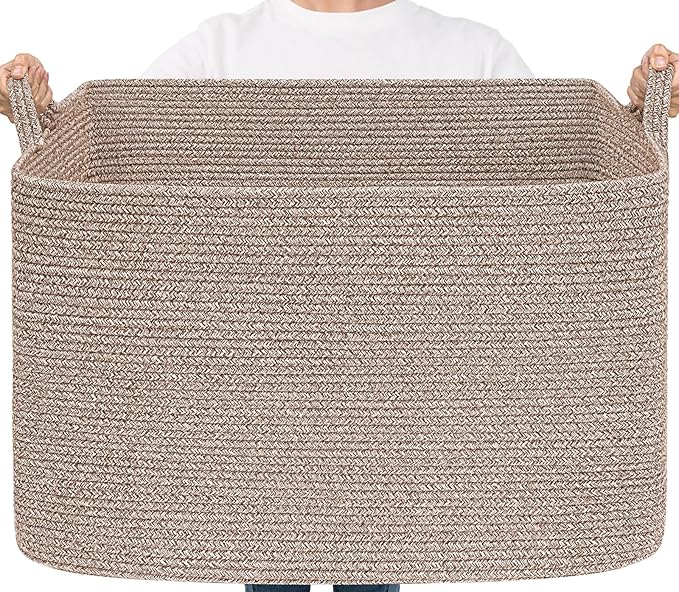 Goodpick 105L Large Woven Storage Basket, Rectangle Cotton Rope Basket by Goodpick