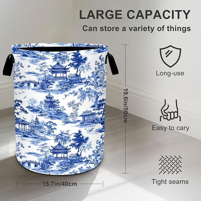 Chinoiserie Laundry Basket Storage Bin Foldable Laundry Hamper Clothes Storage - Image 4