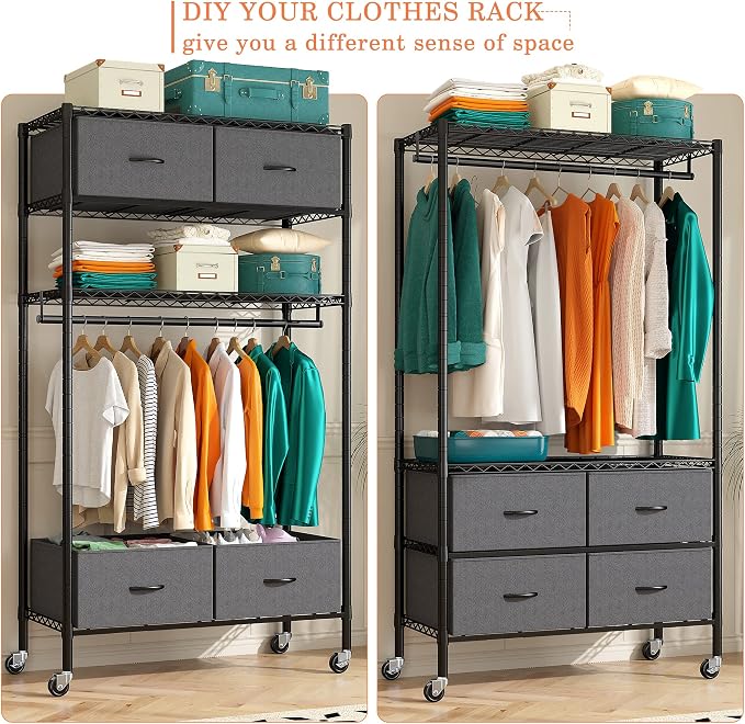 Raybee Rolling Clothes Rack for Hanging Clothes, Clothing Rack - Image 7