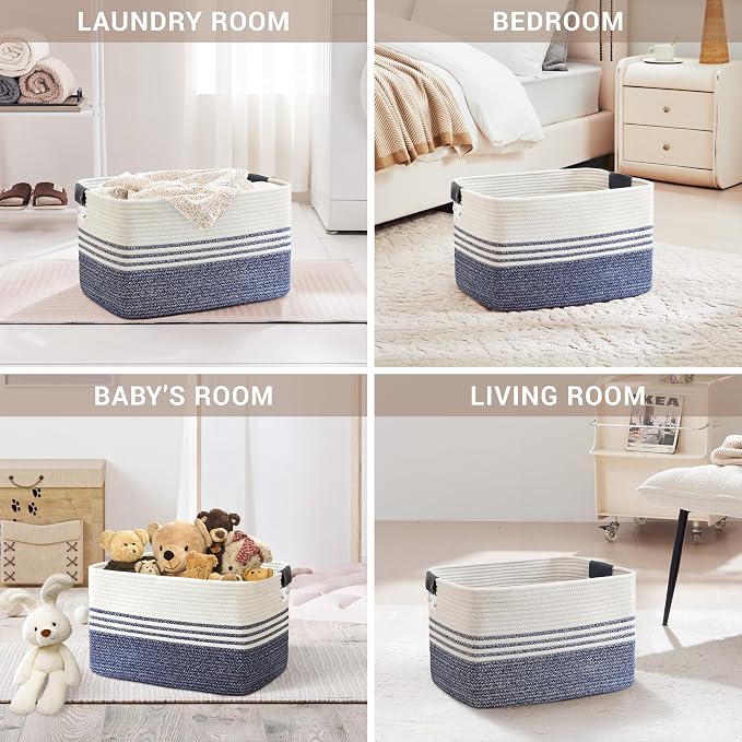 60L Large Laundry Basket with Leather Handles - Image 4